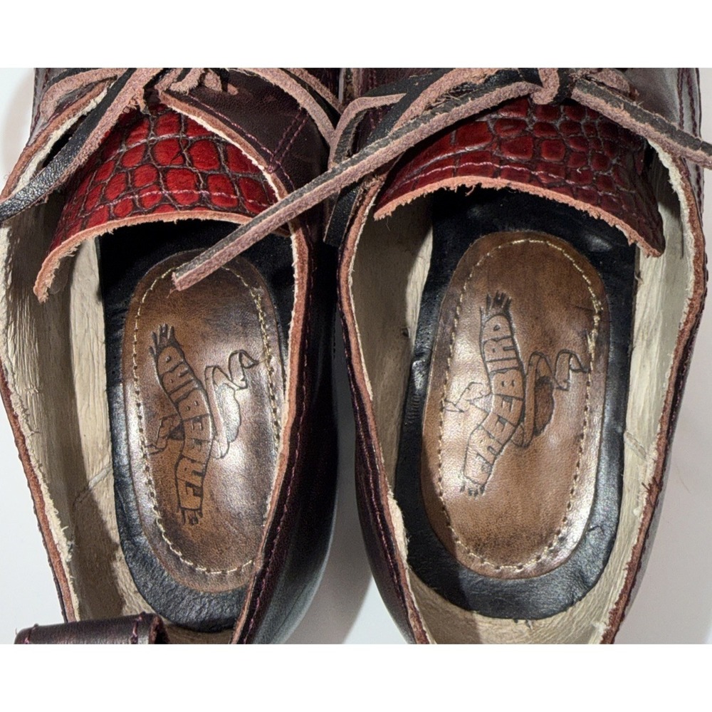 Freebird by Steven Mabel Distressed Leather Reptile Print Red Oxford Size 6 - Picture 7 of 8